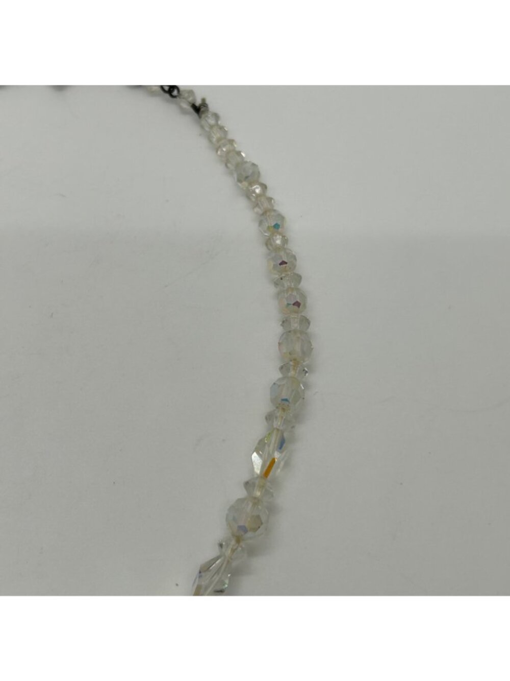 Vintage Clear Faceted Glass Bead Necklace With Shepherds Hook Clasp 1940-1950s - Picture 11 of 14
